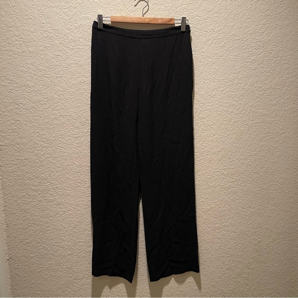 Eileen Fisher black 100% silk pull on side zip pants, size 4